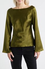 Reformation Women's Tops Shirt Silk Reformation Marlow Silk Top Moss Garden