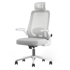 ☆Brand New☆ Office Chair, Desk Chair, Gaming Chair, Adjustable Lumbar Support, Flip-Up Armrests, 2D Headrest, 30° Rocking, Breathable Mesh, 8cm Thick Seat, 360° Swivel, 10cm Height Adjustment, Computer Chair (Gray) f8294f34