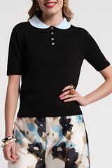 Frances Valentine Women's Tops Shirts Colorblock Knit Frances Valentine Clara Knit Colorblock Shell Top Black Light Blue Black