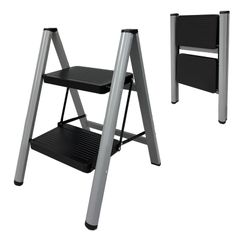 ☆Brand New☆【Shosho】Step Ladder/Step Stool, Foldable, Lightweight, High Load Capacity, Non-Slip, Portable, Multifunctional, Indoor/Outdoor Use (Black, 2 Steps) 6fb0f0fc