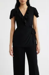 アンクライン レディース トップス シャツ フリル Anne Klein Ruffle Wrap Top Anne Black ブラックのサムネイル