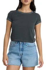 ビラボン レディース トップス シャツ コットン ジャージー Billabong Daily Cotton Jersey Crop TShirt Black Sands ブラックのサムネイル