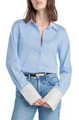 フェイバリット ドーター レディース トップス シャツ Favorite Daughter The Cuffed Statement Shirt Powder Blue Bright ブルーのサムネイル