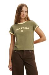코튼 온 여성 탑스 티셔츠 그래픽 Cotton Womens The Original Graphic Tee Sao Paulo Moss Agate