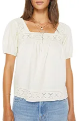 マザー レディース トップス シャツ 刺繍 MOTHER The Memory Lanembroidered Trim Puff Sleeve Top Early Birdのサムネイル