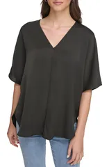 ダナ キャラン ニューヨーク レディース トップス シャツ DKNY Short Sleeve Woven Top Black ブラックのサムネイル