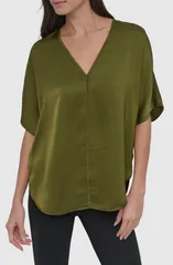 ダナ キャラン ニューヨーク レディース トップス シャツ DKNY Short Sleeve Woven Top Dark Olive オリーブのサムネイル
