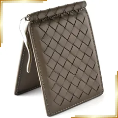 【新品】 [ＦＥＬＩＸ　ＳＴＥＬＬＡ] マネークリップ メンズ 本革 【滑りにくい羊革製】 軽い 薄型 二つ折り 財布 札ばさみ カード入れ付き 編み込み シープスキン メッシュ (オリーブ) 1