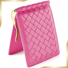 【新品】 [ＦＥＬＩＸ　ＳＴＥＬＬＡ] マネークリップ メンズ 本革 【滑りにくい羊革製】 軽い 薄型 二つ折り 財布 札ばさみ カード入れ付き 編み込み シープスキン メッシュ (フィーシャピンク) 1