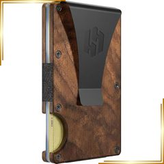 [Brand New] Hayvenhurst Men's Wallet - Slim RFID Blocking King Metal wallet with money clip, minimalist front pocket credit card holder, small men's wallet, holds up to 12 cards, walnut wood. , 0.1