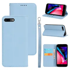 iPhone ケース 手帳型 PUレザー カード収納 スマホケース カバー 耐衝撃 マグネット スタンド機能付き 5色(iPhone 7Plus/8Plus) (ライトブルー)