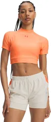 アンダーアーマー レディース トップス シャツ Under Armour Womens HeatGear Crop Mock Orange BlocVenom Red レッドのサムネイル