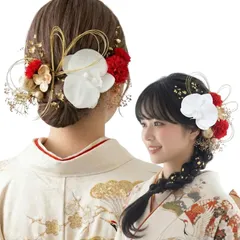 [LALALA beauty flowers] 髪飾り 成人式 振袖 赤 レッド 卒業式 袴 胡蝶蘭 リボン 和装 着物 七五三 結婚式 二十歳の集い ヘアアクセサリー (胡蝶蘭ホワイト/レッドマム) 2411ch [レッド[2411]]