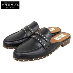 Valentino Garavani　ヴァレンティノガラヴァーニ　新品同様 レザーソール ロックスタッズ フラット ミュール シューズ レディース 黒 36　36