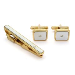 DIOR/ChristianDior(디올/크리스챤 디올) 커프스 - 골드×흰색 커프스×1 세트/넥타이 핀×1점