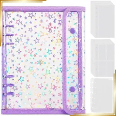 【新品】 Fluxbee シール帳 A5 大きめ 透明 バインダー 6穴 【4ポケット＆1ポケット リフィル各10枚付き＋シールPP専用台紙×2枚】 クリア シール コラージュノート 星柄 手帳 女の子 推し活 収納 0