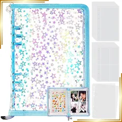 【新品】 シール帳 A5サイズ 大きめ 透明 6穴 ファスナー付き シールバインダー 女の子 推し活 ステッカー 収納 クリア シール手帳 コラージュ かわいい 【リフィル×20枚＋シールPP専用台紙×2枚】 0