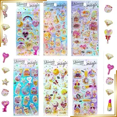 【新品】 グリッター シャカシャカ シール 正規品 6種類 ぷくぷく立体 人気 かわいい ステッカー スパンコール入り 3Dデコシール 手帳 ノート アルバム カレンダー スーツケース ヘルメット スケジュール (6枚セット) 1