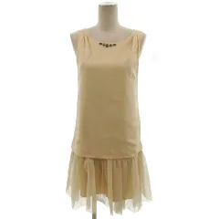 プロポーション ボディドレッシング PROPORTION BODY DRESSING ワンピース ノースリーブ ひざ丈 半光沢 裾チュール ビジュー ベージュ 2