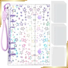 【新品】 [Fluxbee] シール帳 A6 透明 6穴 シールバインダー 女の子 推し活 ステッカー 収納 コレクトブック プリクラ 手帳 デコ 写真 【リフィル20枚＋専用台紙2枚付】 クリア 大きめ かわいい 1