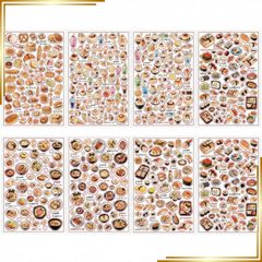 【新品】 moin moin シール ステッカー 8種セット 小さめ レトロ カフェ フード モチーフ イラスト/パン 寿司 コーヒー ケーキ 食べ物 フード クリームソーダ スイーツ たまご ラーメン 定食 | スケジュール 手帳 アルバム ペット 子供 1