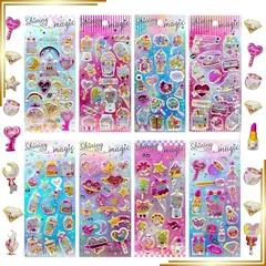 【新品】 グリッター シャカシャカ シール 正規品 8種類 ぷくぷく立体 人気 かわいい ステッカー スパンコール入り 3Dデコシール 手帳 ノート アルバム カレンダー スーツケース ヘルメット スケジュール (8枚セット) 1
