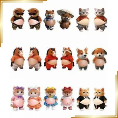 【新品】 LTG 3Dキャラクターシール ぷにぷに触感 動物アニマル 犬猫くまうま 5枚10点セット ピンセット付き 16×12cm (お腹シール5枚10点セット)