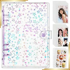 【新品】 [Fluxbee] シール帳 A5サイズ 透明 大きめ バインダー 6穴 星柄 クリア シール手帳 女の子 推し活 収納 大容量 カード収納 【リフィル×20枚＋シールPP専用台紙×2枚】 1