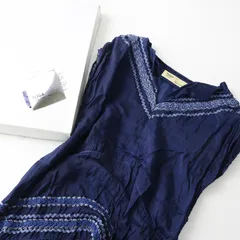 美品 箱付き トーガ プルラ TOGA PULLA キュプラ 刺繍 チロリアン ノースリーブ デザインドレス M ブルー／【2400014952209】のサムネイル