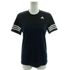 アディダス adidas Tシャツ climalite ロゴプリント 半袖 3本ライン drydye 配色 ブラック 黒 ネイビー 紺 M