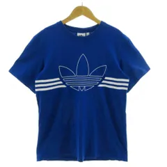 アディダス adidas アウトラインTシャツ OUTLINE TEE EJ8790 ロゴプリント 3本ライン 丸首 半袖 ブルー 青 ホワイト 白 S