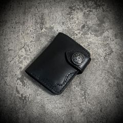 インディアンコンチョ❗️黒本革MiddleLeatherWalletフラップ全縫 インディアンコンチョ❗️黒本革MiddleLeatherWalletフラップ全縫