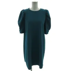 ザラ ZARA ワンピース パフスリーブ 半袖 裾カットオフ ミディ丈 グリーン系 青緑 S