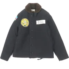 美品▼The REAL McCOY'S ザリアルマッコイズ ワッペン付き ジップアップ ムートンジャケット ブラック 38 メンズのサムネイル