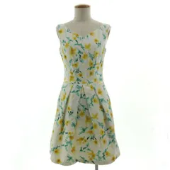 ザラ ベーシック ZARA BASIC ワンピース Vネック ノースリーブ ミディ丈 コットン混 花柄 オフ白 イエロー 黄色 グリーン系 緑系 XS