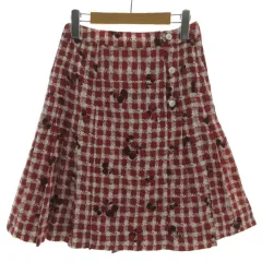 ソニア ソニアリキエル SONIA SONIA RYKIEL スカート フレア 裾プリーツ ミディ丈 さくらんぼ 総柄 レッド 赤 オフ白 38のサムネイル
