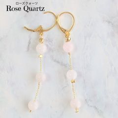 14kgf ピンクオパール ローズクォーツ キドニーフック ピアス 