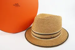 【新品同様・未使用】HERMES エルメス ハット 麦わら帽子 60 コットン 服飾雑貨 小物 ブラウン系【QY89】のサムネイル