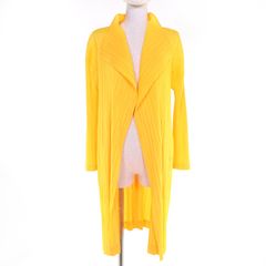 極美品✨PLEATS PLEASE プリーツ　ノーカラー　イエロー　長袖 極美品✨PLEATS PLEASE サイズ4 襟付き プリーツブラウス 黄色長袖 トップス