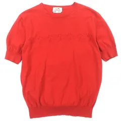極美品▼HERMES エルメス コットン100% パンチングホース クルーネック ショートスリーブ 半袖ニット レッド S イタリア製 メンズのサムネイル