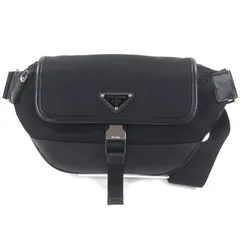 極美品▼PRADA プラダ 2VH176 ナイロン レザー トライアングルロゴ 三角プレート Re-Nylon ボディバッグ ブラック イタリア製 メンズ