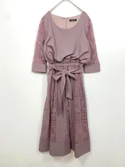 美品 PourVous プールヴー 結婚式 七分袖 ミモレ丈 レース ドレス ワンピース sizeL/ピンク系 ■■ レディース