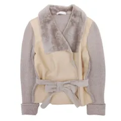 美品 FABIANA FILIPPI ファビアナ フィリッピ 羊革 ファー カシミヤ混 ニット コンビジャケット ブルゾン S モカブラウン ベージュ レディース 古着 中古 USEDのサムネイル