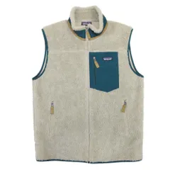美品 patagonia パタゴニア CLASSIC RETRO-X VEST クラシック レトロX フリースベスト ジップアップ L ベージュ ピーコックブルー メンズ 古着 中古 USED