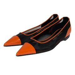 美品 Sergio Rossi セルジオロッシ Godiva メッシュ ポインテッドトゥ フラットシューズ サイズ36 23cm相当 オレンジ ブラック レディース 古着 中古 USEDのサムネイル