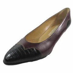 良品 COLE HAAN コールハーン パンプス ポインテッドトゥ ミドルヒール 切替 型押し レザー 6.5 バーガンディ ブラック レディース 古着 中古 USED