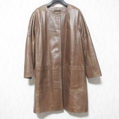Max Mara ラムレザー ノーカラーコート 42 ブラウンベージュ - メルカリ