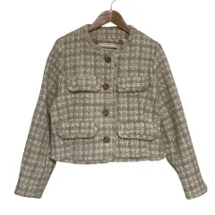 美品 Herlipto ハーリップトゥ Saint Germain Fancy TweedJ ツイード ノーカラージャケット 1233307050 サイズM ベージュ レディース 古着 中古 USEDのサムネイル