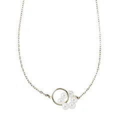 【シルバー×ワンサイズ】[Cream dot. クリームドット公式] ネックレス レディース ステンレス製 金属アレルギー対応 つけっぱなし ショート チェーン パール 小粒 フラワー 花 メタルリング サークル のサムネイル