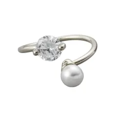 【シルバー×フリーサイズ】[Cream dot. クリームドット公式] リング 指輪 レディース オープンリング フォークリング ピンキー ファランジリング C型 パール ビジュー相当 調整可能 前側オープン お呼ばれ 結婚式 のサムネイル